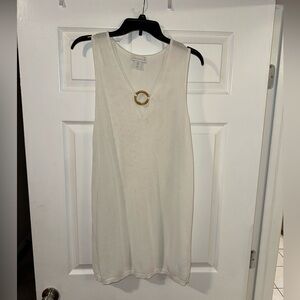 House of Harlow 1960 White Sleeveless Knit Beach Swim Cover Up w/ Wood Loop 🐚